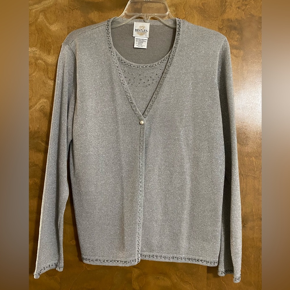 Bentley silver/gray sparkle retro sweater .  Silver beading.  Size M.